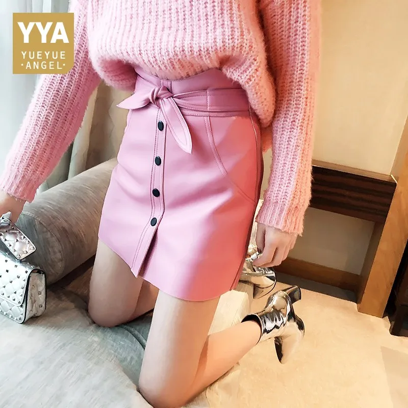 Юбка трапеция женская из натуральной кожи пикантная однобортная офисная мини