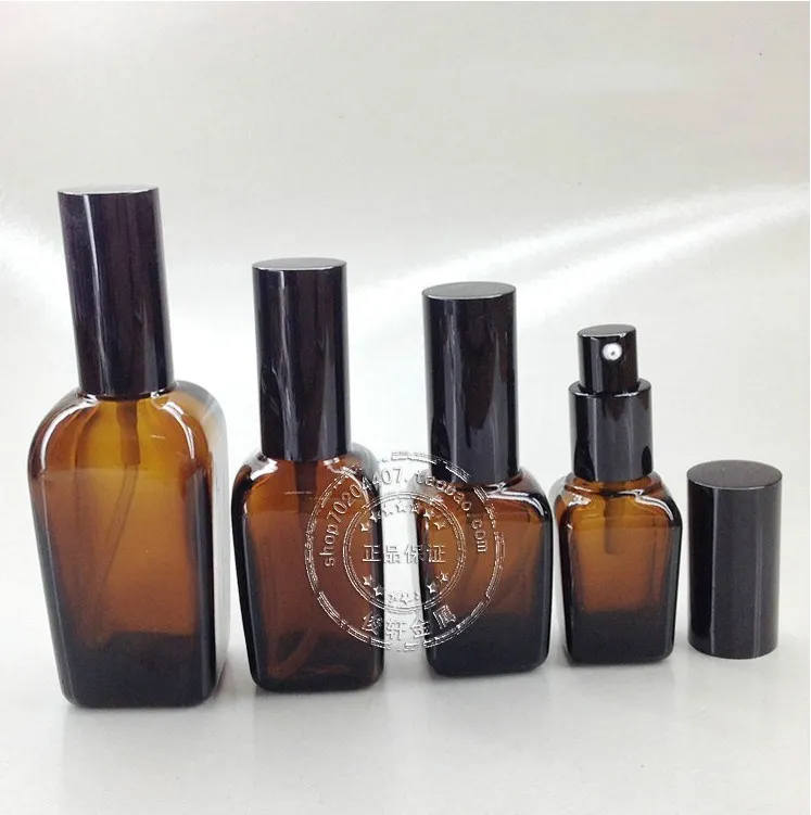 Бесплатная доставка: 100 мл квадрат коричневый лосьон бутылки с черной насоса