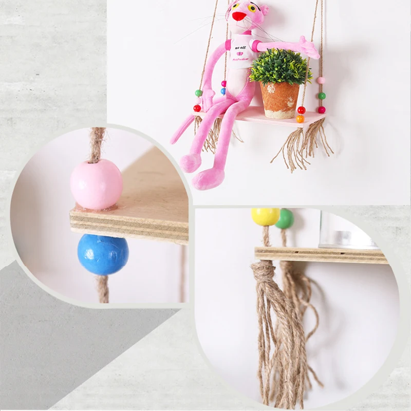 Бусины в скандинавском стиле цветные деревянные полки с веревкой настенное
