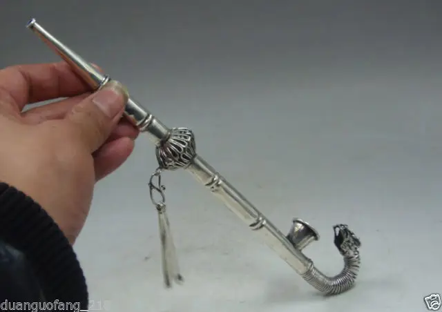 

Elaborate Chinese Collectible Decorate Handwork Old Miao Silver Dragon Smoking Tool Pipe