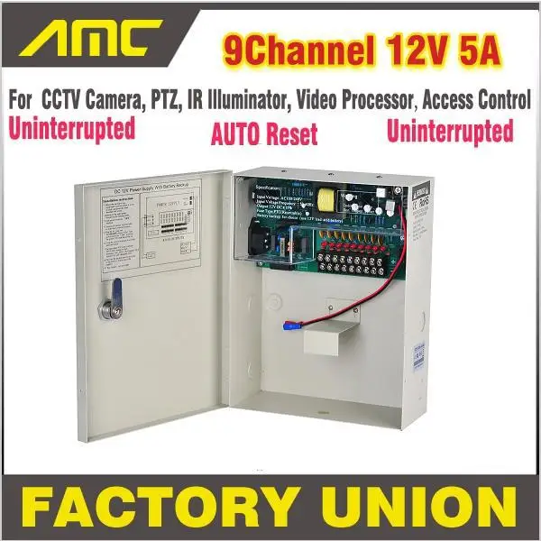 

High Quality CE FCC Certification 9 Channel Uninterrupted 12V 5A PTZ Access Control for 9CH DVR CCTV Camera Power Supply