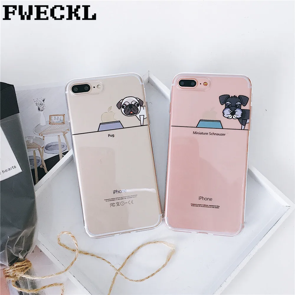 FWECKL Transparent Cute Cartoon DOG Case For 6 6S 7 8 Plus X Silicone iPhone XR XS MAX Silicon Cover pet |