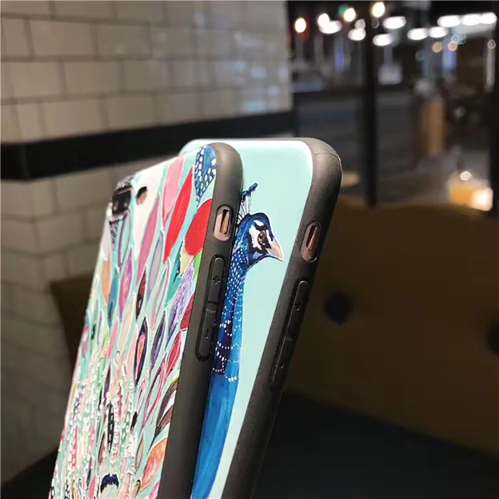 Eqvvol Luxury Phone Case For iPhone X 8 7 6 6s Plus Fasion Peacock Patterned Soft TPU Cases 10 5 5s SE Embossed Shell |