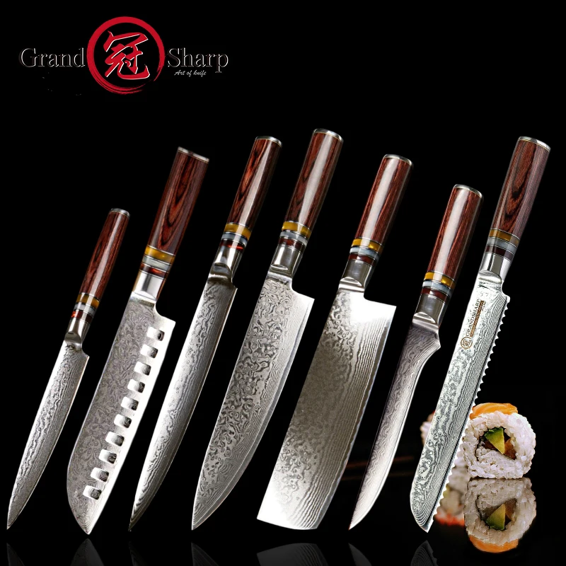 Набор кухонных ножей Grandsharp vg10 японские ножи из дамасской стали Santoku утилита Nakiri