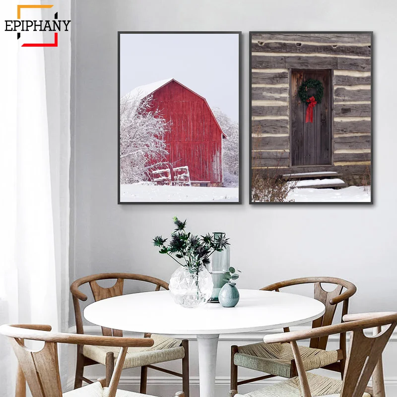 Современная Рождественская Настенная картина на зиму красная сосна искусство