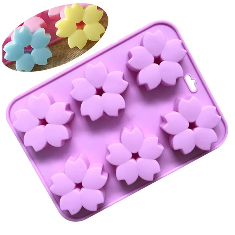 SEAAN 6 Flowers Sakura Silicone Cake Mold Handmade Soap Molds Six Cherry Blossom Jelly Mould Cake Making for Baking