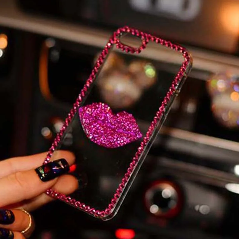 Капа Fundas Coque чехол для iPhone X 8 плюс 6 S 7 5 5S SE 5C 4S 4 Bling Diamond губ Plus plus |