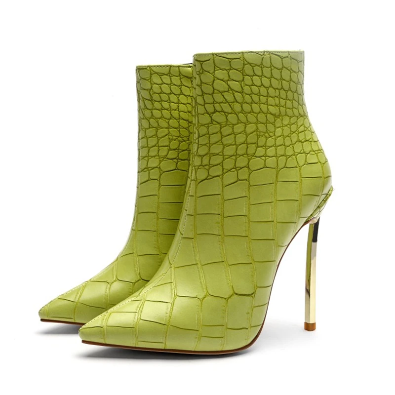 Ouqinvshen Pointed Toe High Heels Pumps 12CM Stiletto Green Fashion Short Plush Winter Party Shoes For Women Thin | Обувь