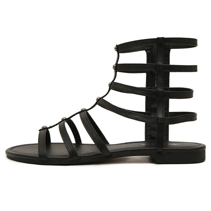 2015 Лето Плоским Гладиатор Сандалии Женщины Колено Высокие Гладиаторов Рим