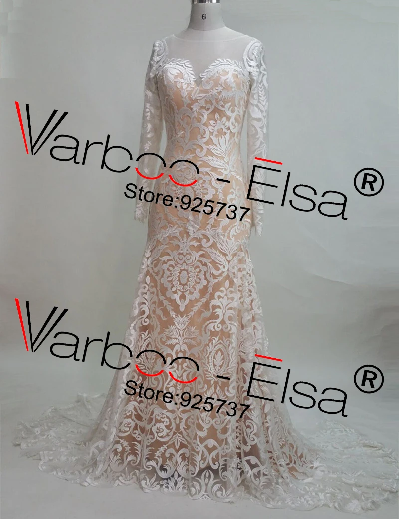 Robe De Mariee Sirene 2018 Иллюзия декольте с длинными рукавами свадебное платье Русалка