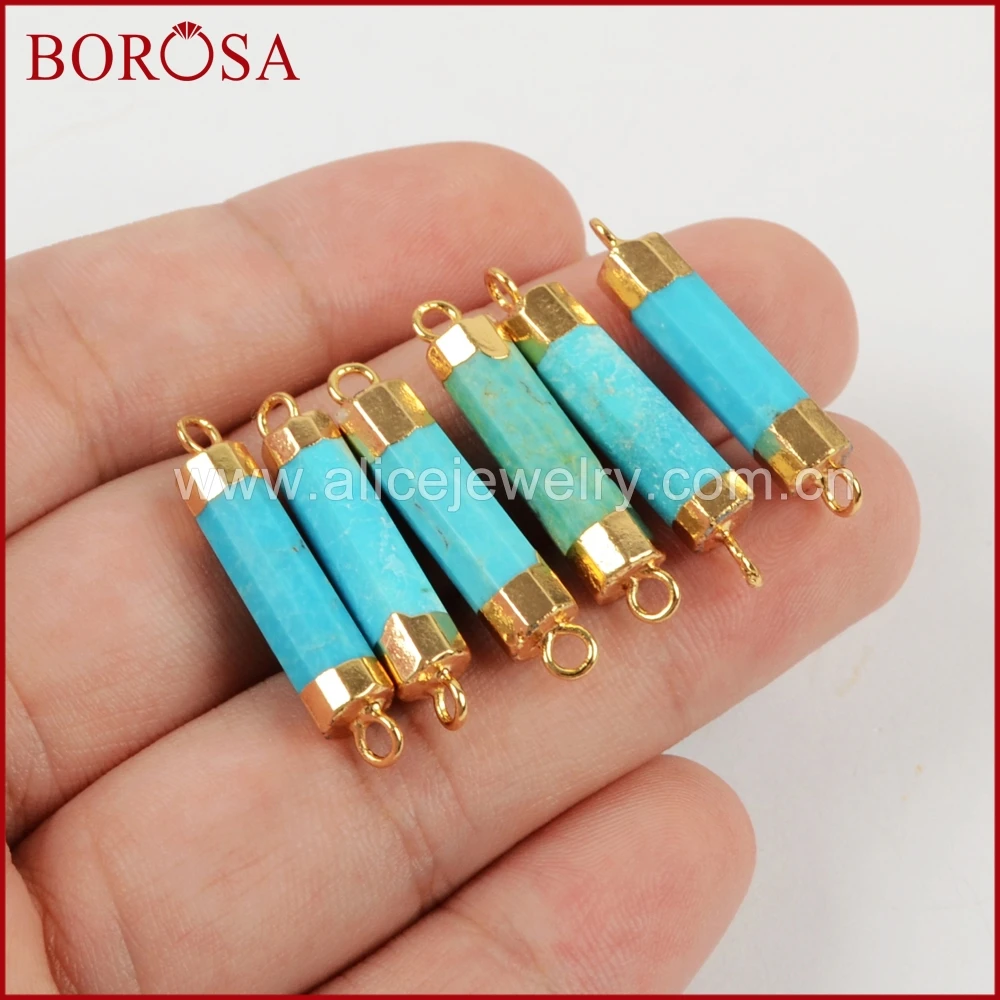 BOROSA 5 шт. 100% естественный голубой Хаулит точка граненый соединитель золотой цвет