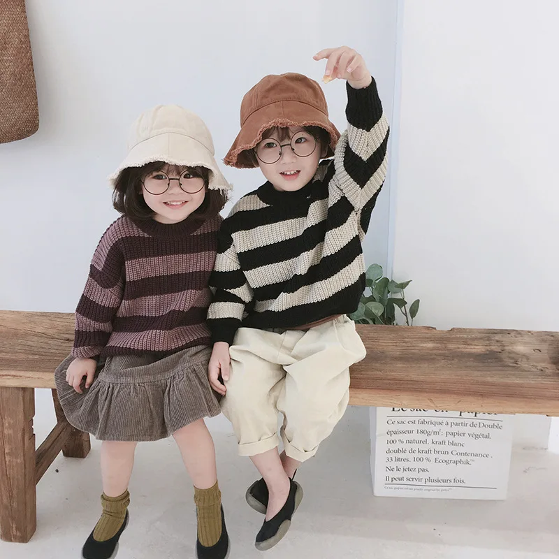 

Brand Kids Sweaters Baby Clothes 2018 Autumn Winter New Boys and Girls Striped Sweaters Pullovers Kids Knitting Cardigan Tops