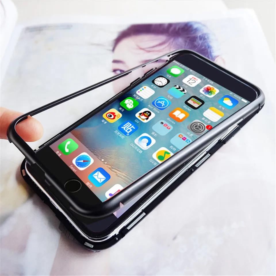 Магнитный адсорбционный чехол для телефона iPhone 7 8 plus металлический магнитный из