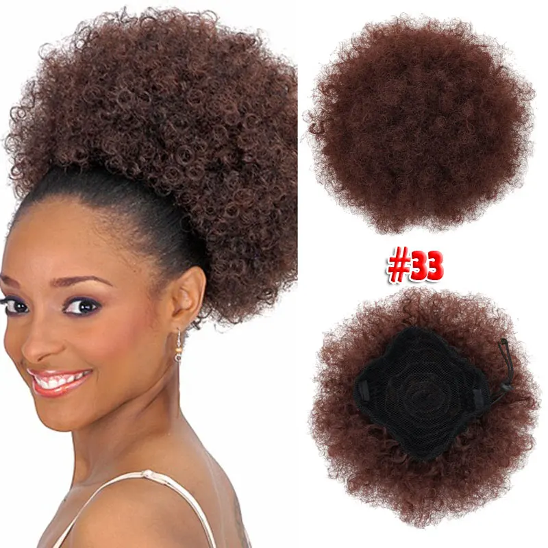 Synthetic Hair Chignon Buns Short afro puff ponytail Chignon Hairpiece Kinky Curly Wrap fake ponytail With drawstring And Clip - Цвет: #33