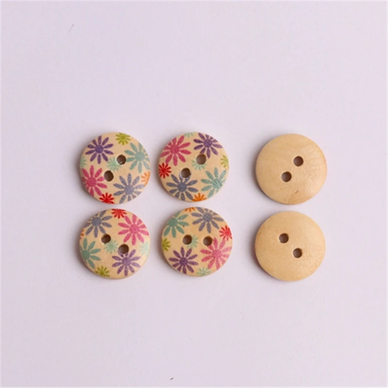 100 шт. разноцветные Круглые 2 отверстия пуговицы для рукоделия дерево натуральный