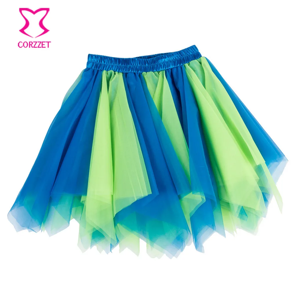 Синяя и зеленая многослойная фатиновая юбка с рюшами для женщин взрослых