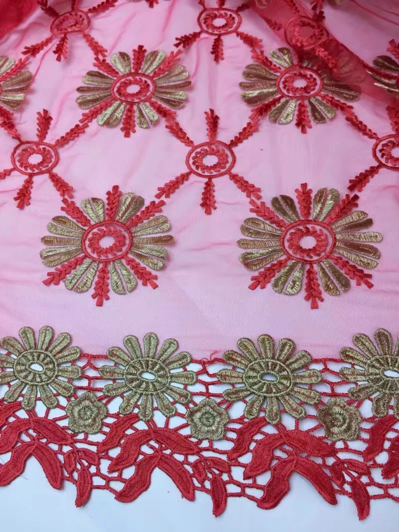 Red and white color embroidery lace material red African France chiffon fabric high quality Guipure wedding SU | Дом и сад