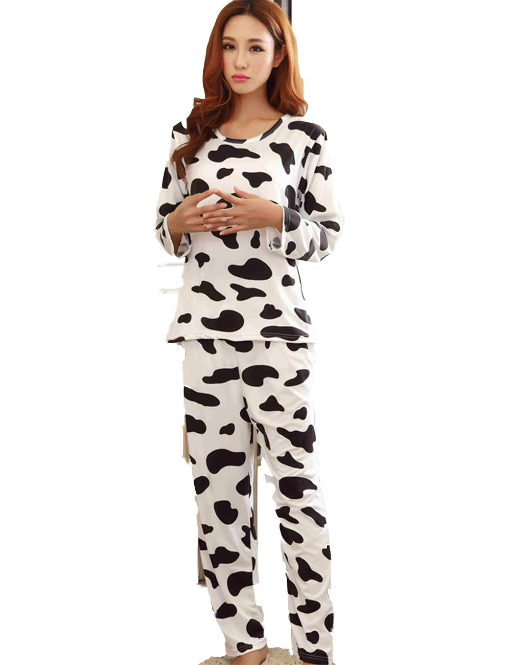 Пижама с длинным рукавом MLXL модная женская пижама принтом из коровьей кожи |