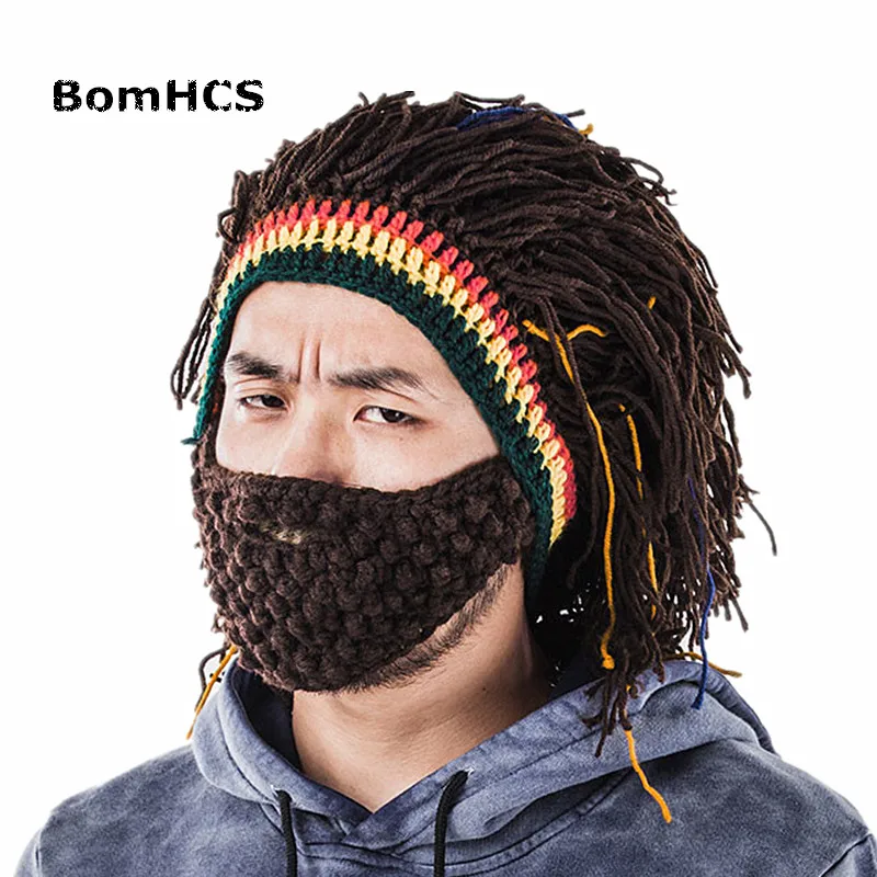 BomHCS Funny Men's Winter Warm Cap Riding Mask Beanie Handmade Knitted Wig Hat Present Gift