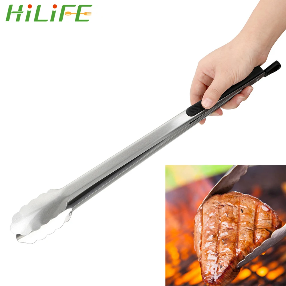 1PC BBQ Grilling Tong Salad Cake Dessert Food Tongs Cooking Tools Stainless Steel Barbecue Clips Clamp Baking Food Kitchen Tool