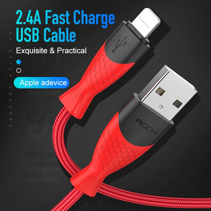 ROCK 2.4A USB кабель для iPhone Быстрая зарядка данных зарядное устройство XS Max XR X 8 7 6 S 5 5S