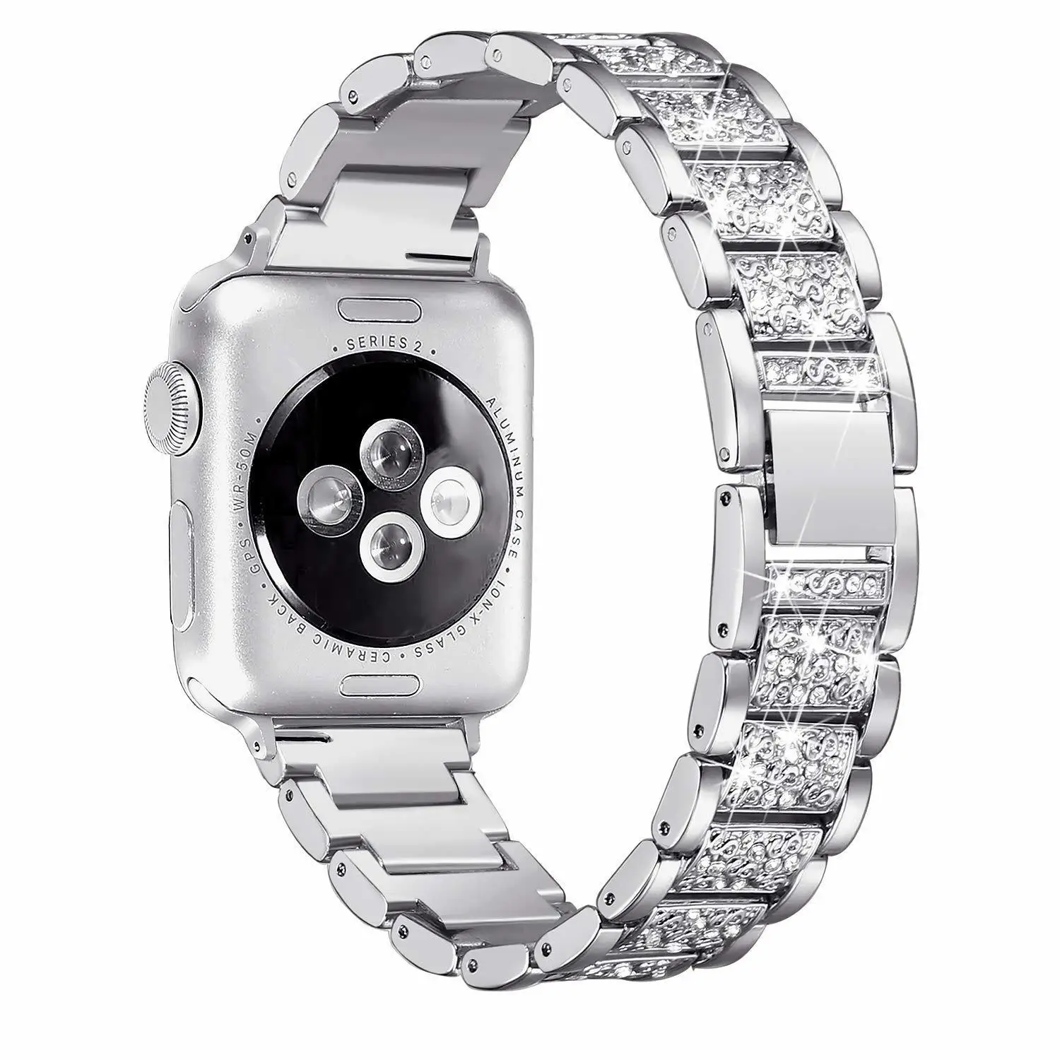 silver For Apple Watch Band 40mm 44mm 38mm 42mm Diamond Stainless Steel Loop for Apple Watch series 4 3 2 1 iWatch Rose Pink Bracelet - Цвет ремешка: silver