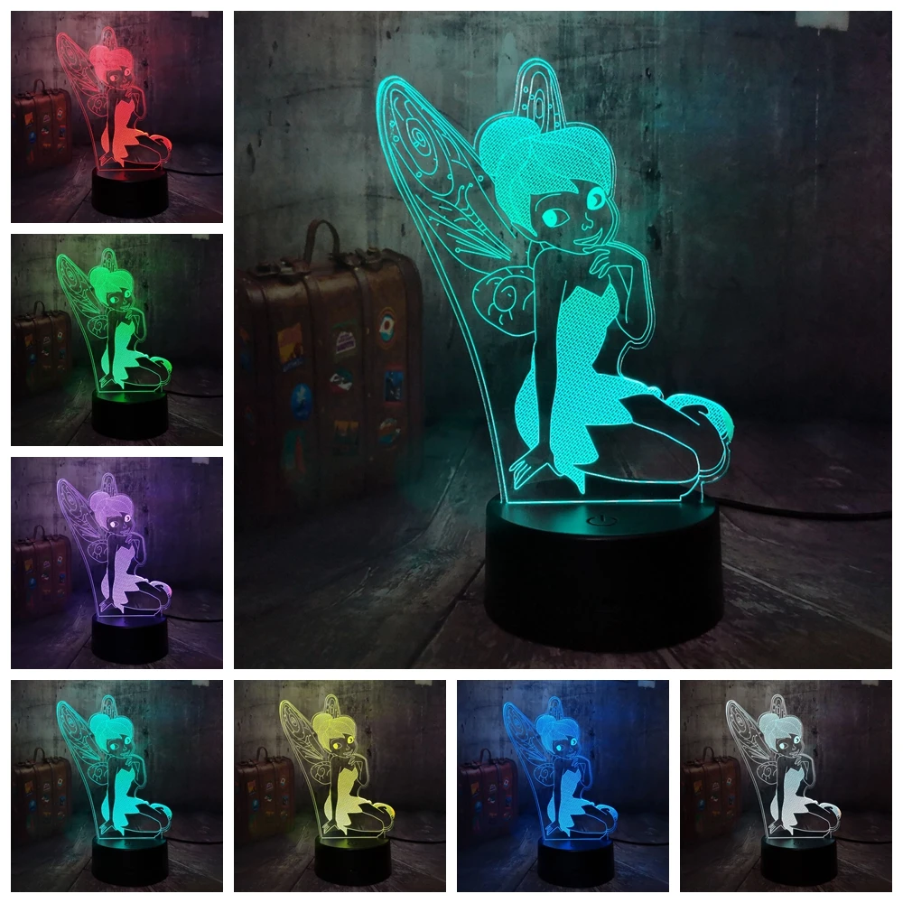 3D светодиодный ночник настольная лампа Miss Bell Elf Tinker 7 цветов для украшения детской
