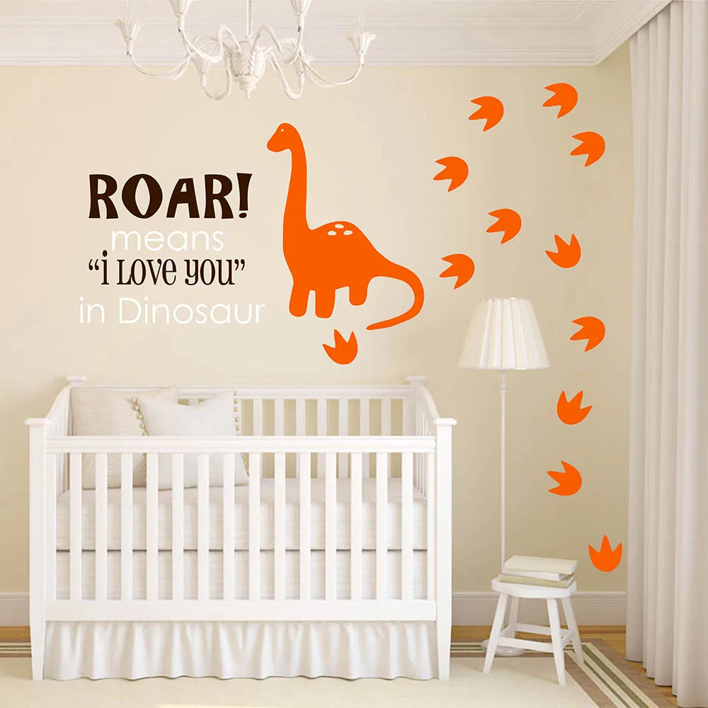 

Roar means I love you Dinosaur with Footprints Wall Decal Nursery Dinosaur Wall Sticker Dinosaur and Footprint Wall Decal 893N-2
