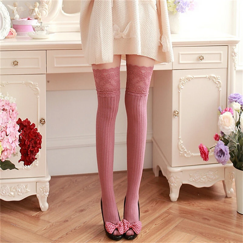 Теплые носки до колена для женщин и девочек кружевные Соблазнительные колготки
