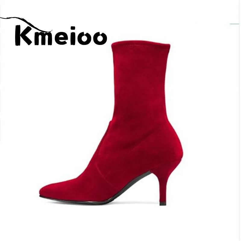 Женские ботильоны с острым носком Kmeioo зимние ботинки из искусственной замши на