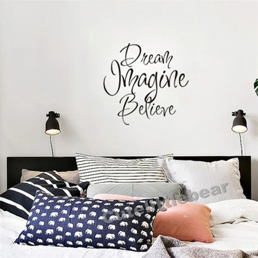 Dream Imagine Believe Vinyl Wall Art Decals Stickers Quotes And Sayings Chinese Wallstickers Decoration For Living Room | Дом и сад