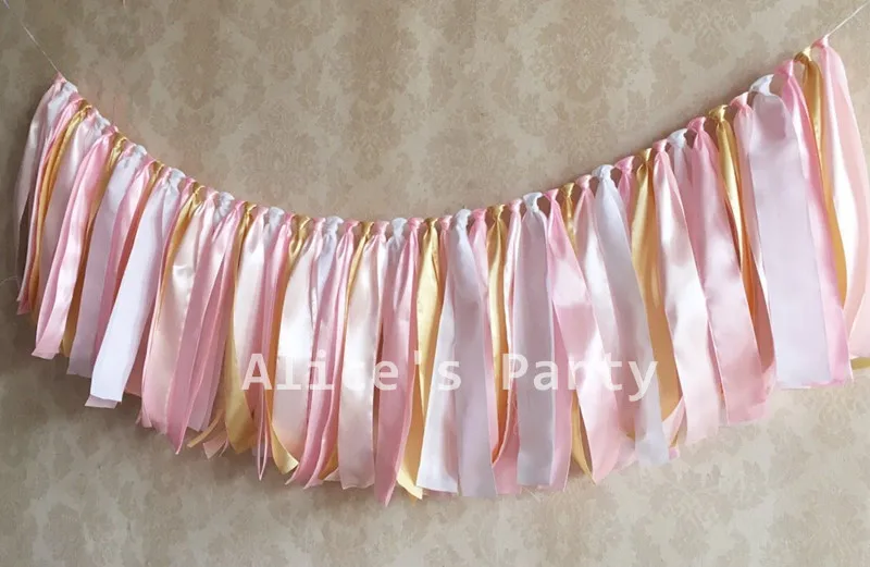 Новинка тряпичный галстук светло-розовый золотой белый баннер для девочек
