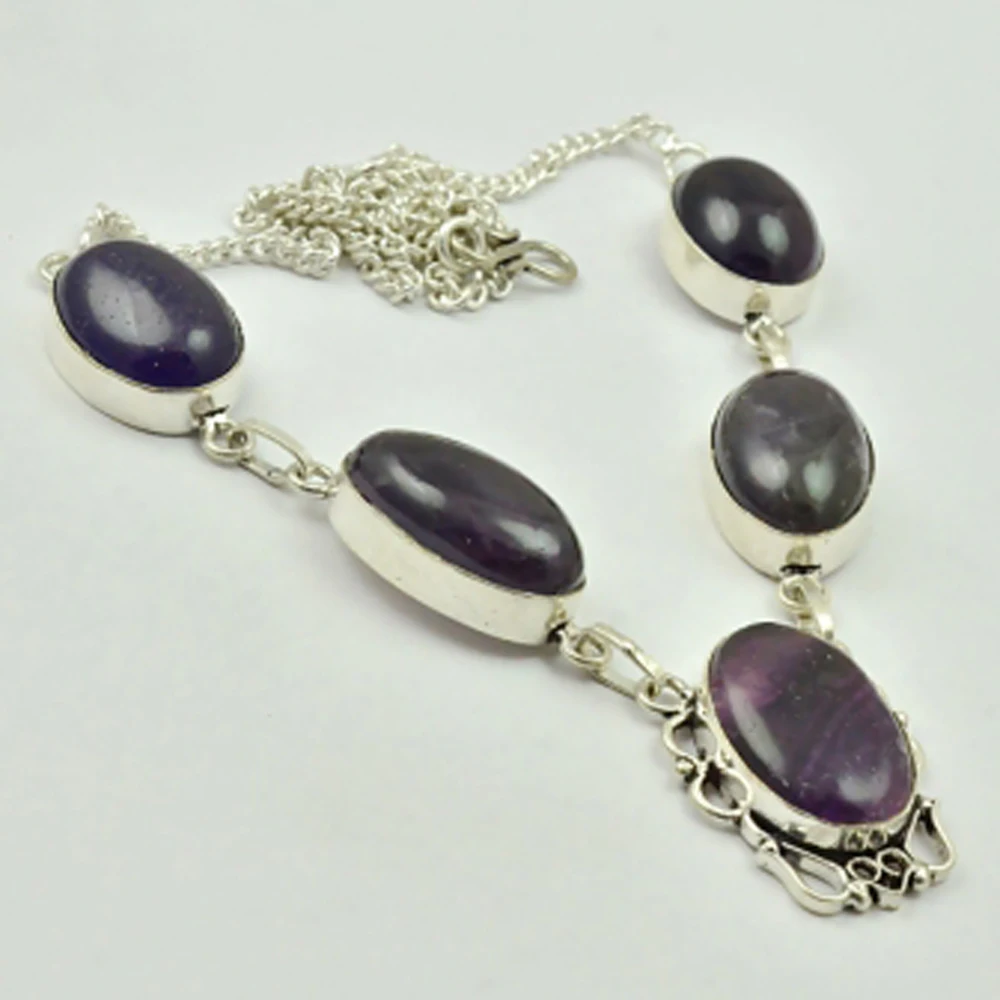 

Amethysts Necklace Silver Overlay over Copper, 53cm , N2847