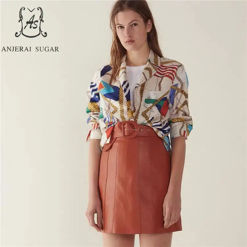 Юбка женская трапециевидная из натуральной овечьей кожи с высокой талией и