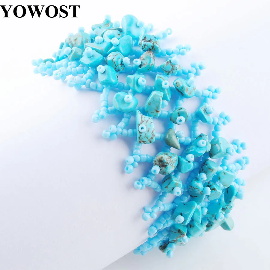 Бирюзовые бусины Howlite чиповый плетеный браслет ручной работы с регулируемым