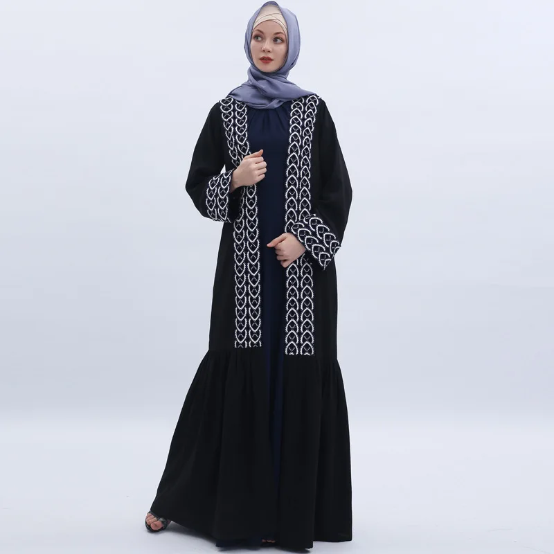 

Fashion Ethnic Appliques Muslim Cardigan Abaya Dubai Summer Arabic Robes Draped Mermaid Patchwork Jubah Dress