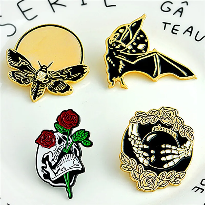 4 шт./компл. панк Batty Fear No Future Bee Skull roses темно металлическая эмаль броши на пуговицах