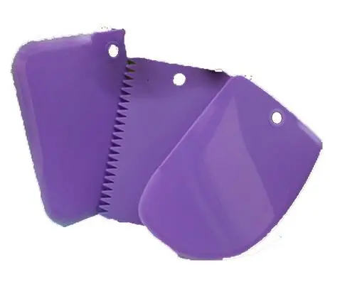 Purple 3 шт./компл. пластиковые тестоглазные скребок для мастики украшения торта выпечки Кондитерские инструменты простые гладкие с зазубренными краями резцы шпателя - Цвет: Purple
