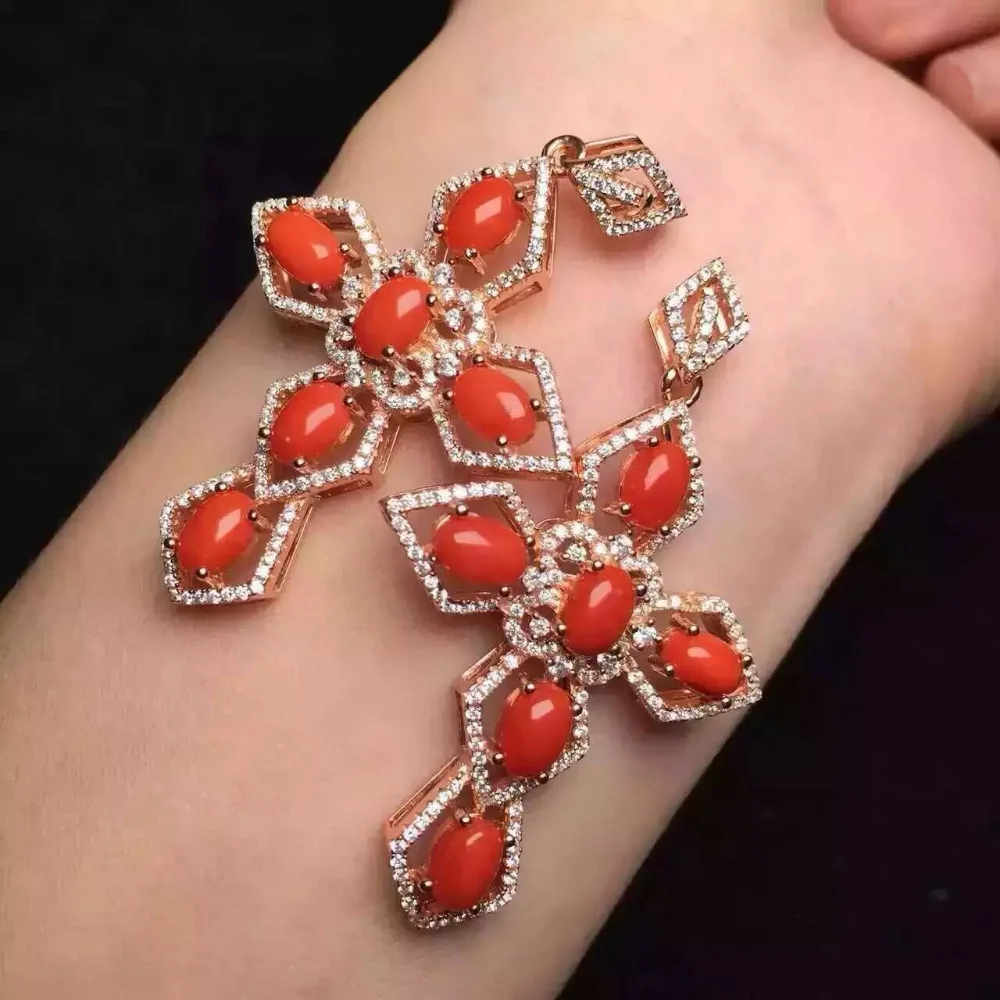 Кулон из серебра 925 пробы с натуральным красным кораллом|jewelery pendants|jewelery womenjewelery |