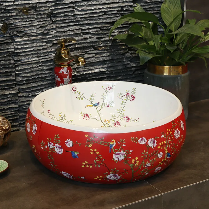 Фарфоровая раковина ручной работы круглая керамическая для ванной