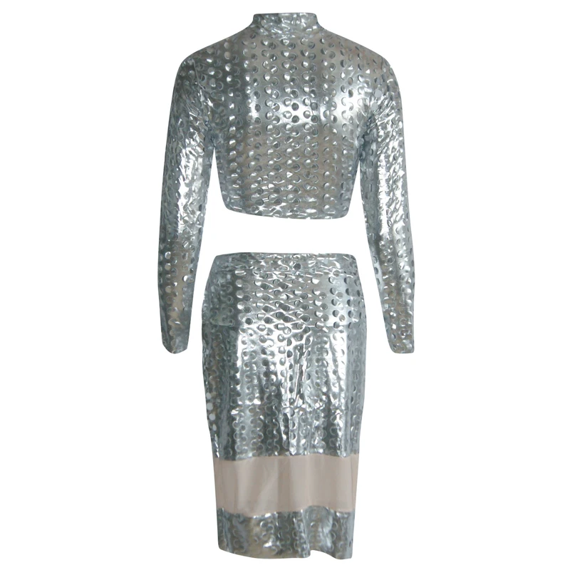 2018 двухкомпонентные Клубные платья с дырками сексуальное женское серебряное