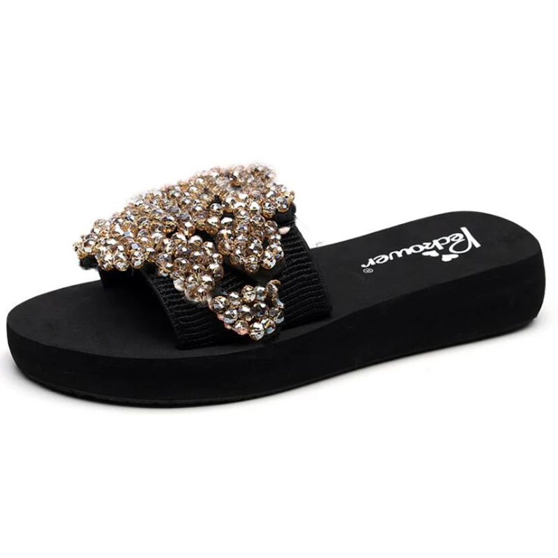 Женские летние сандалии со стразами Шлепанцы Домашние пляжные вьетнамки Новая