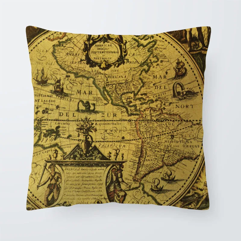 Карта мира Винтаж Чехлы морской наволочки с компасом красный чакра дом домашняя