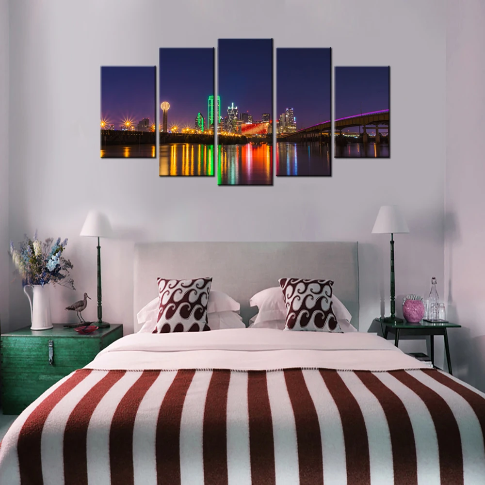 

HD Print 5pcs City Lights landscape canvas painting modern home decor wall art picture living room decor art painting /PT1263