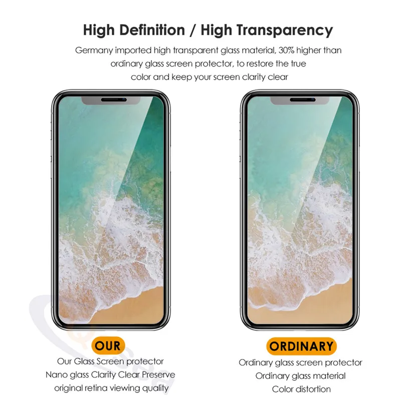 Qosea для iPhone XS Max XR Защитная пленка экрана 9 H прозрачная крышка 2018 ультратонкое