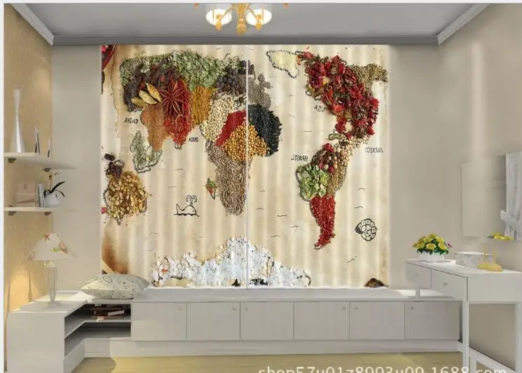 

Kitchen Curtains Luxury Blackout Creative map 3D Window Curtains Living Room office Bedroom Drapes Rideaux Cortinas pillowcase