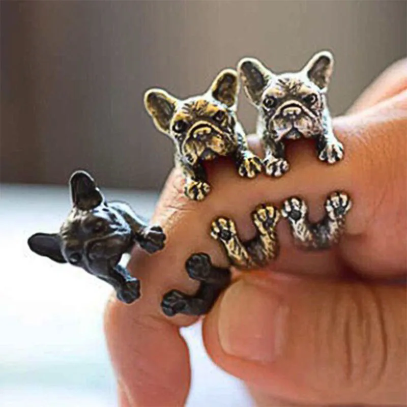 Blucome NEW Vintage Animal Puppy Shape Cocktail Rings Antique Gold Color Party Fashion Accessories For Women Girls Jewelry Gifts | Украшения