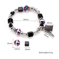 noenname one layer elasticity colorful glass crystal beads charm factory price cheap leaf tassel jewely bracelet for women