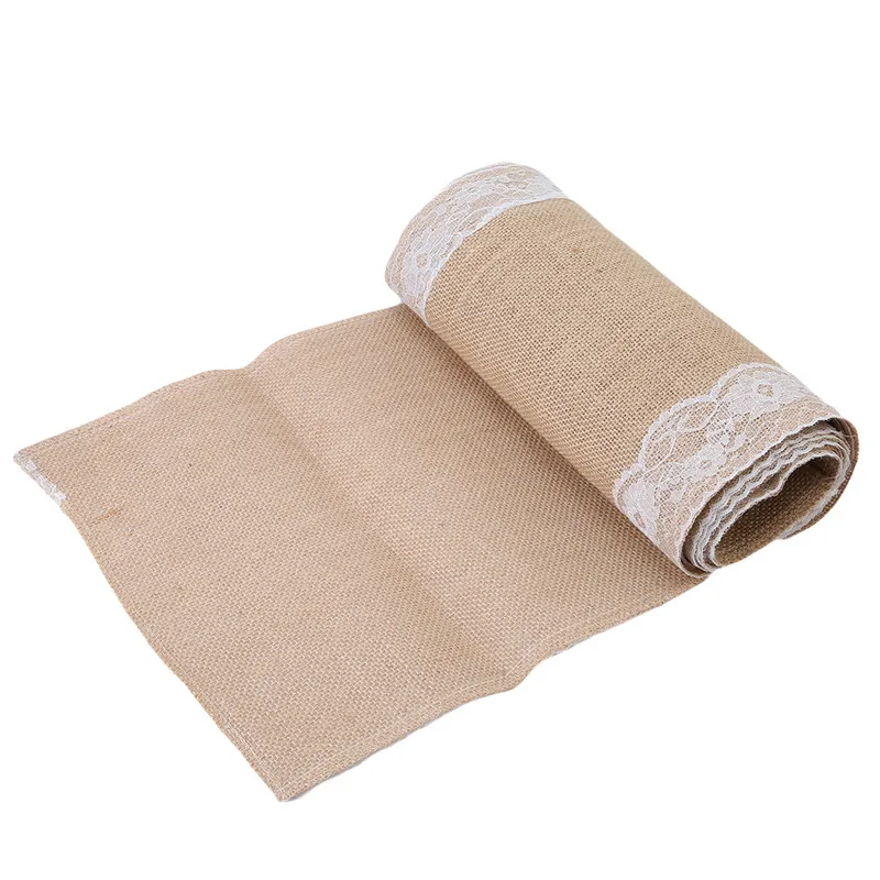 

275*30cm Burlap Lace Wedding Accessories Table Runner Party Event Supplies Hessian Burlap Vintage Retro Decoration For Christmas