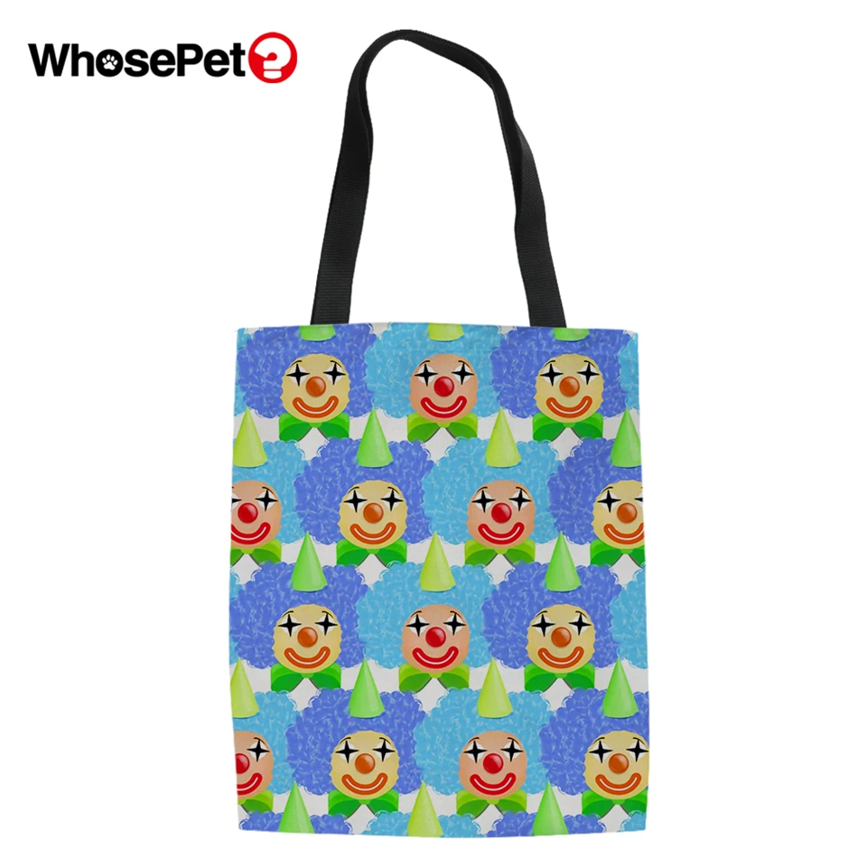 WHOSEPET мультфильм клоун печати узор женский холст льняные мешочки модные девушки
